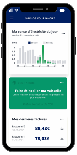 EnoPower sur téléphone pour l'autoconsommation collective